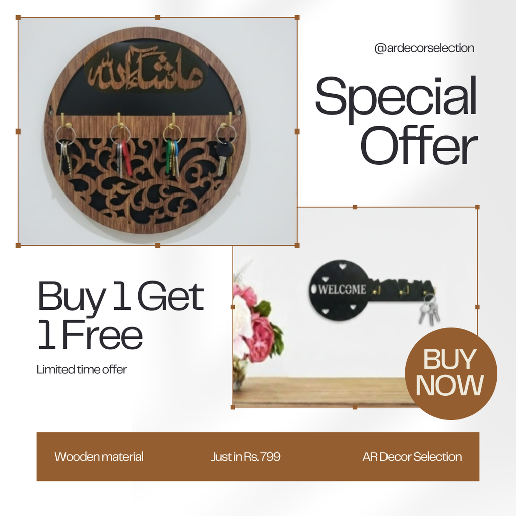 Buy 1 Get 1 FREE | Islamic + Welcome Wooden Key Holder | 2 Pcs Combo