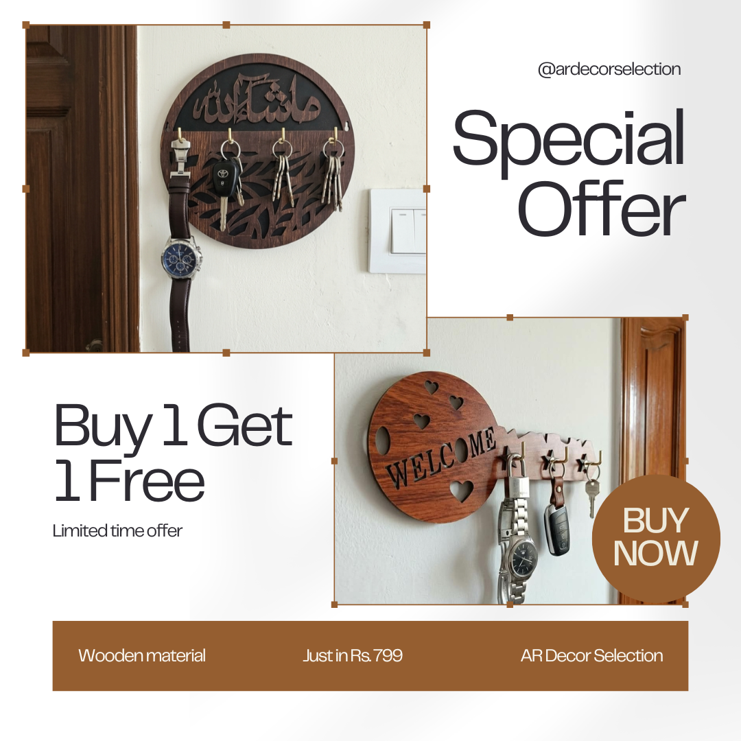 Buy 1 Get 1 FREE | Islamic + Welcome Wooden Key Holder | 2 Pcs Combo