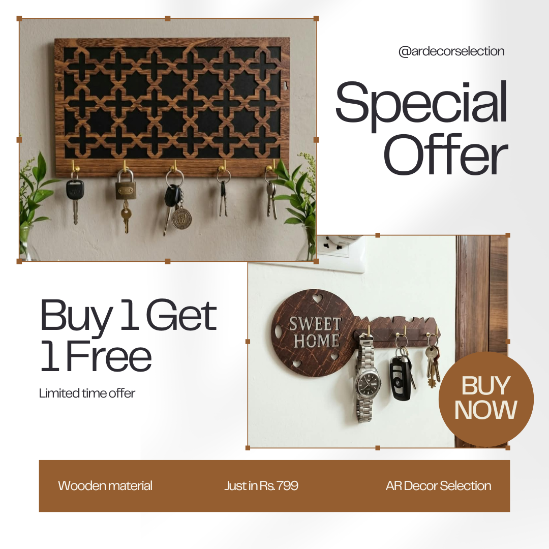 Buy 1 Get 1 FREE | Premium Wooden Key Holder Wall Rack | 2 Designs Combo