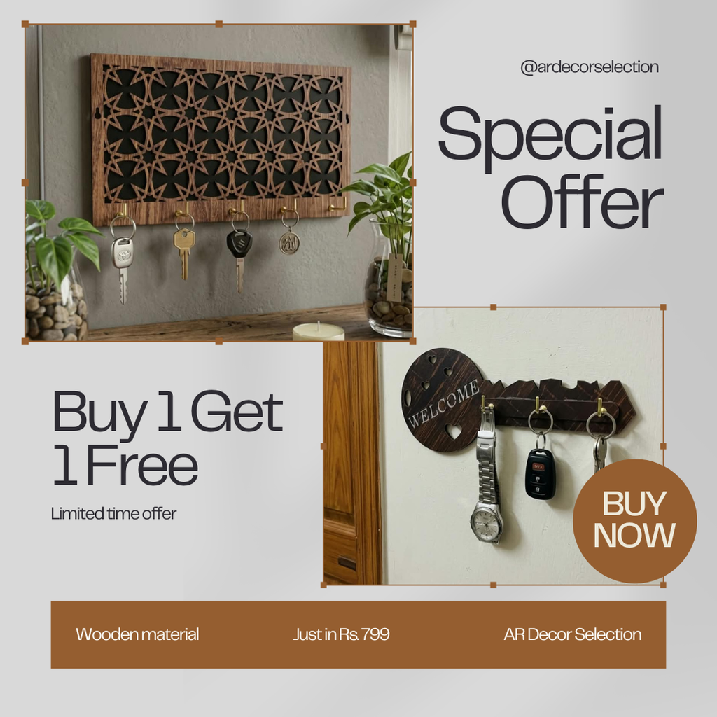 Buy 1 Get 1 FREE | Premium Wooden Key Holder Wall Rack | 2 Designs Combo