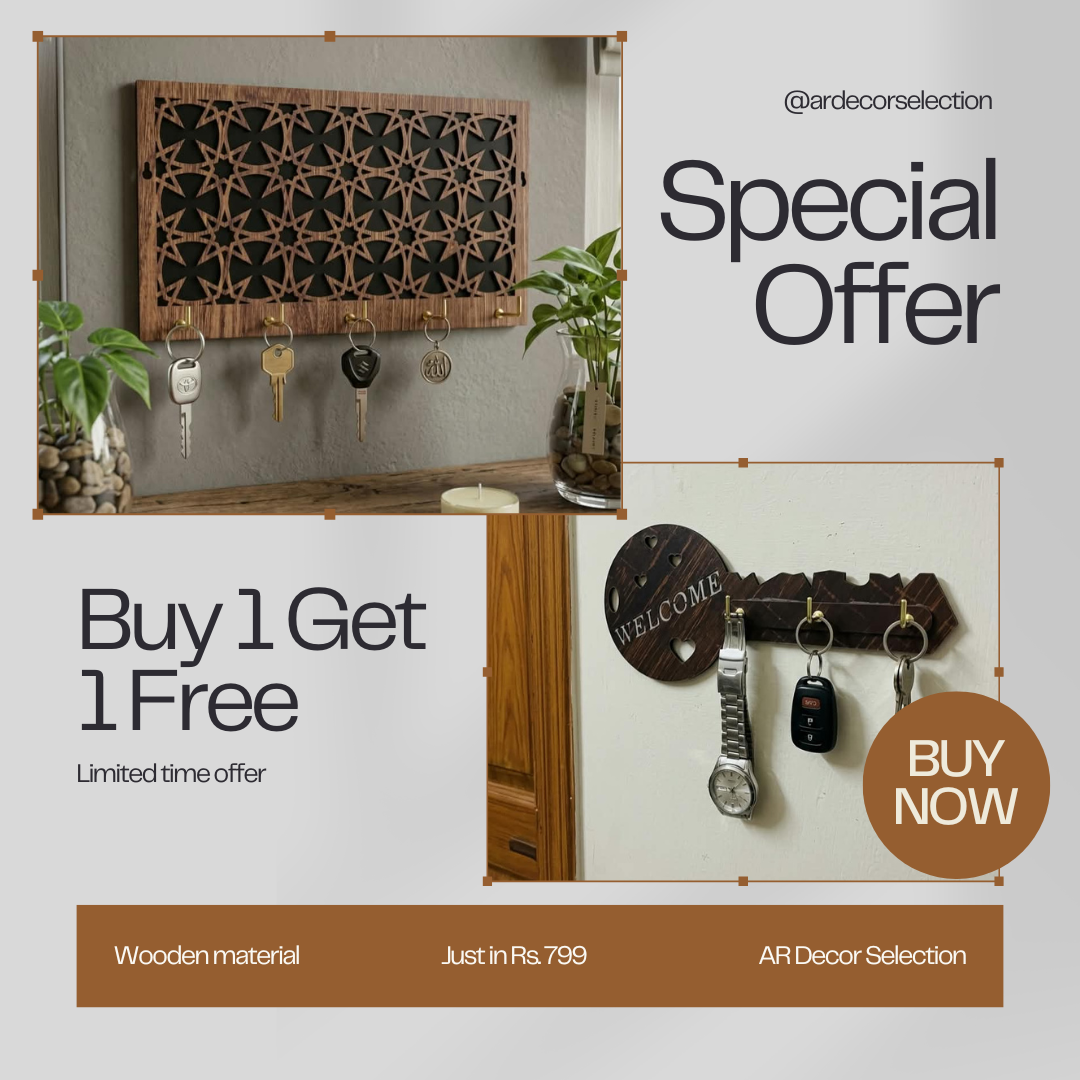 Buy 1 Get 1 FREE | Premium Wooden Key Holder Wall Rack | 2 Designs Combo