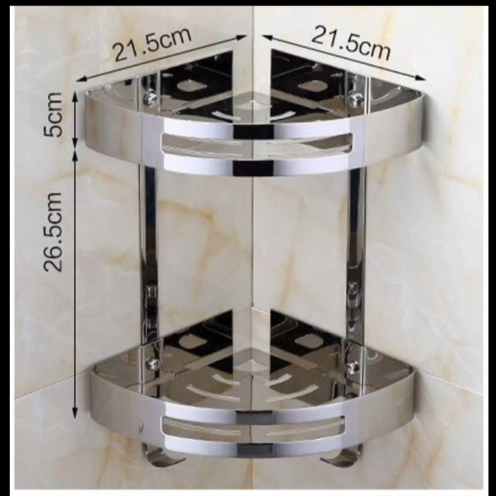 Stainless Steel 2-Tier Corner Shelf | Bathroom Kitchen Organizer Rack
