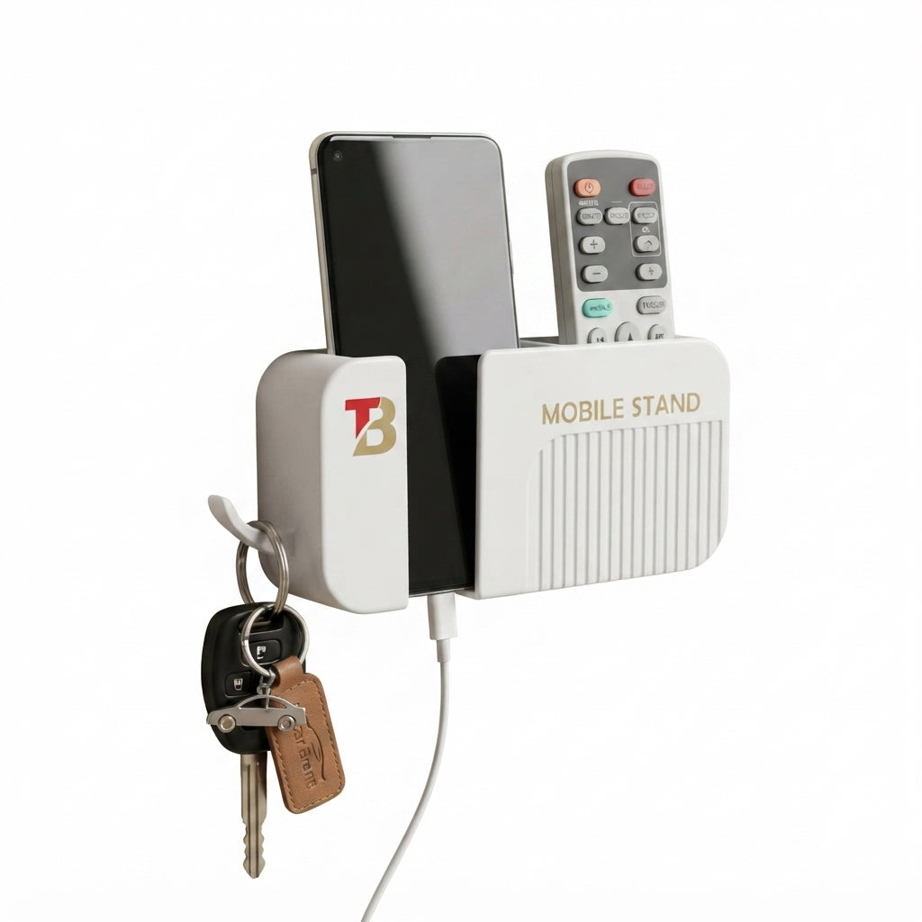 Mobile Holder with Remote & Key Holder - Wall Organizer