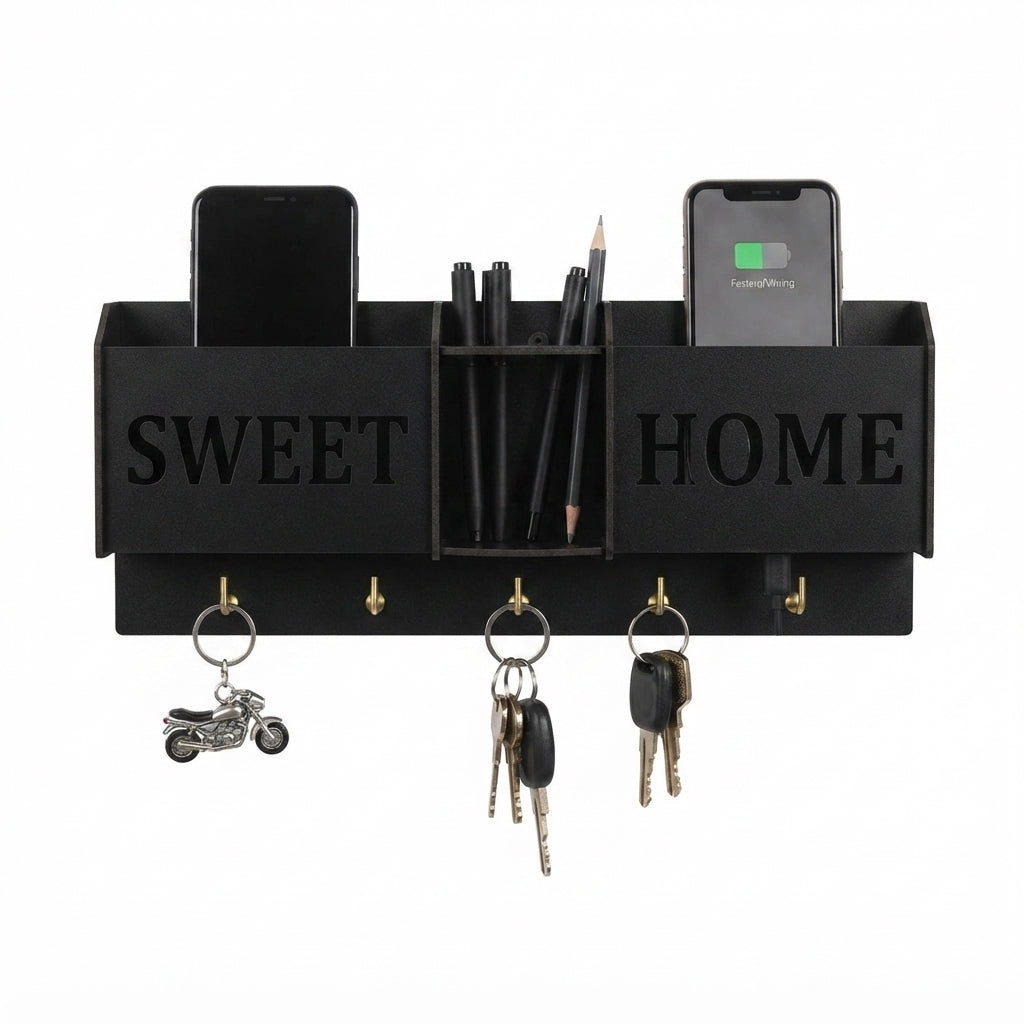 Wall Mounted Mobile Charging Stand | Key Holder & Pen Organizer