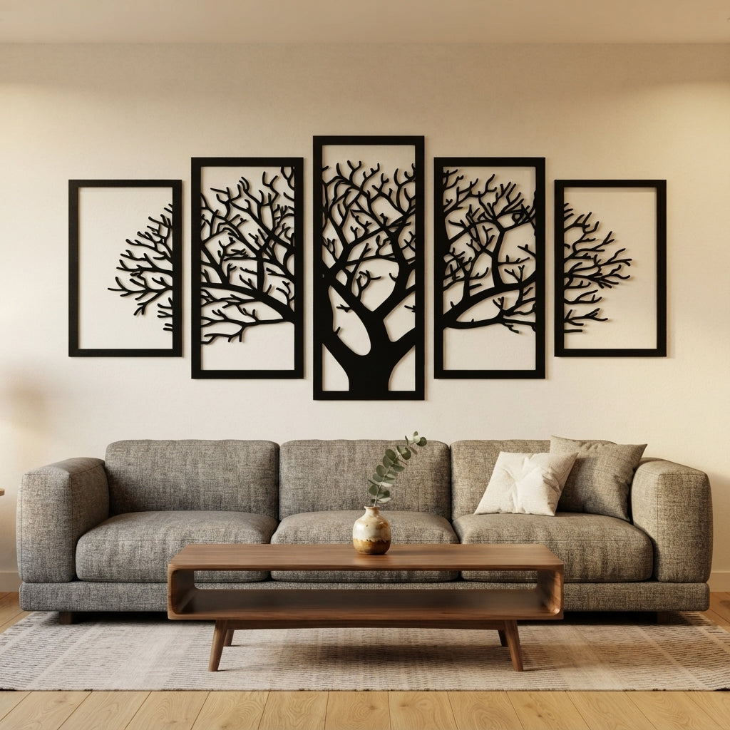 5-Piece Tree Design Wall Art | Modern 3D Wall Décor