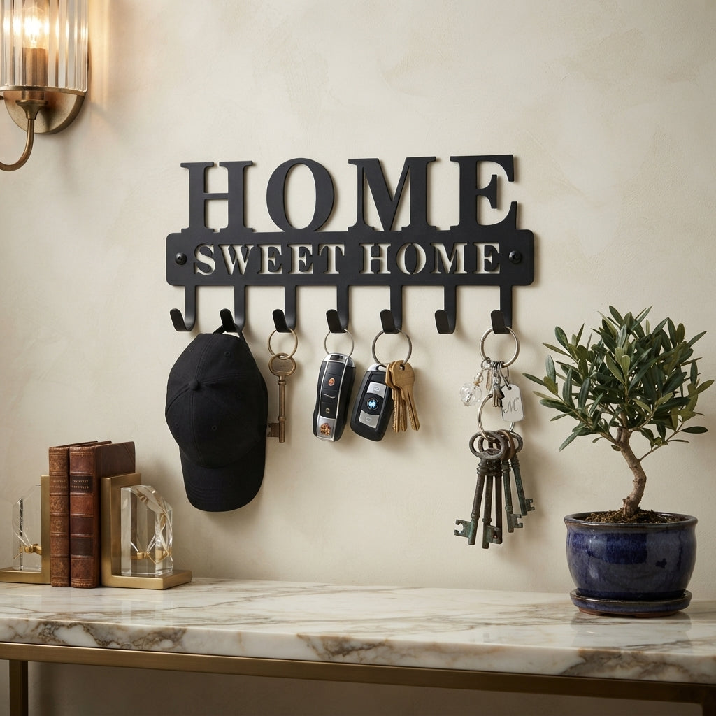 Metal Wall Key Holder- "Home Sweet Home" Design