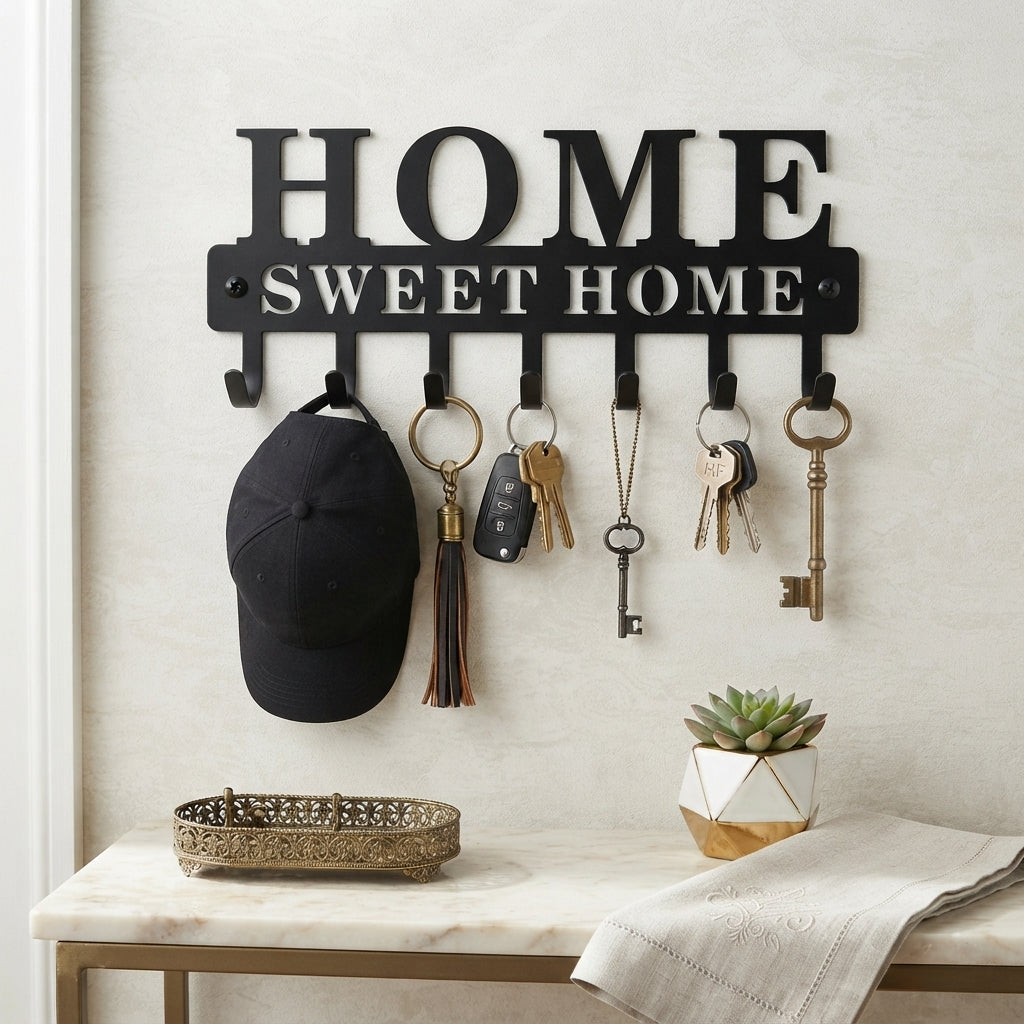 Metal Wall Key Holder- "Home Sweet Home" Design