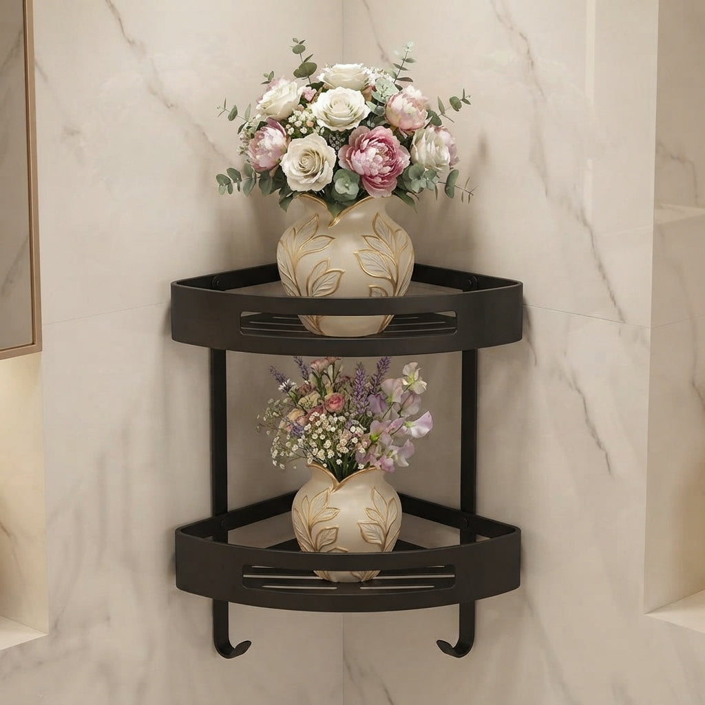 Stainless Steel 2-Tier Corner Shelf | Bathroom Kitchen Organizer Rack