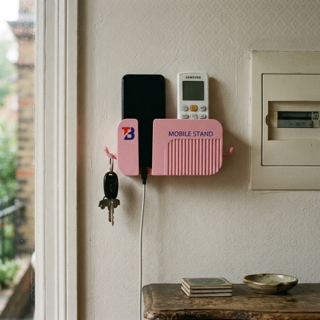 Mobile Holder with Remote & Key Holder - Wall Organizer