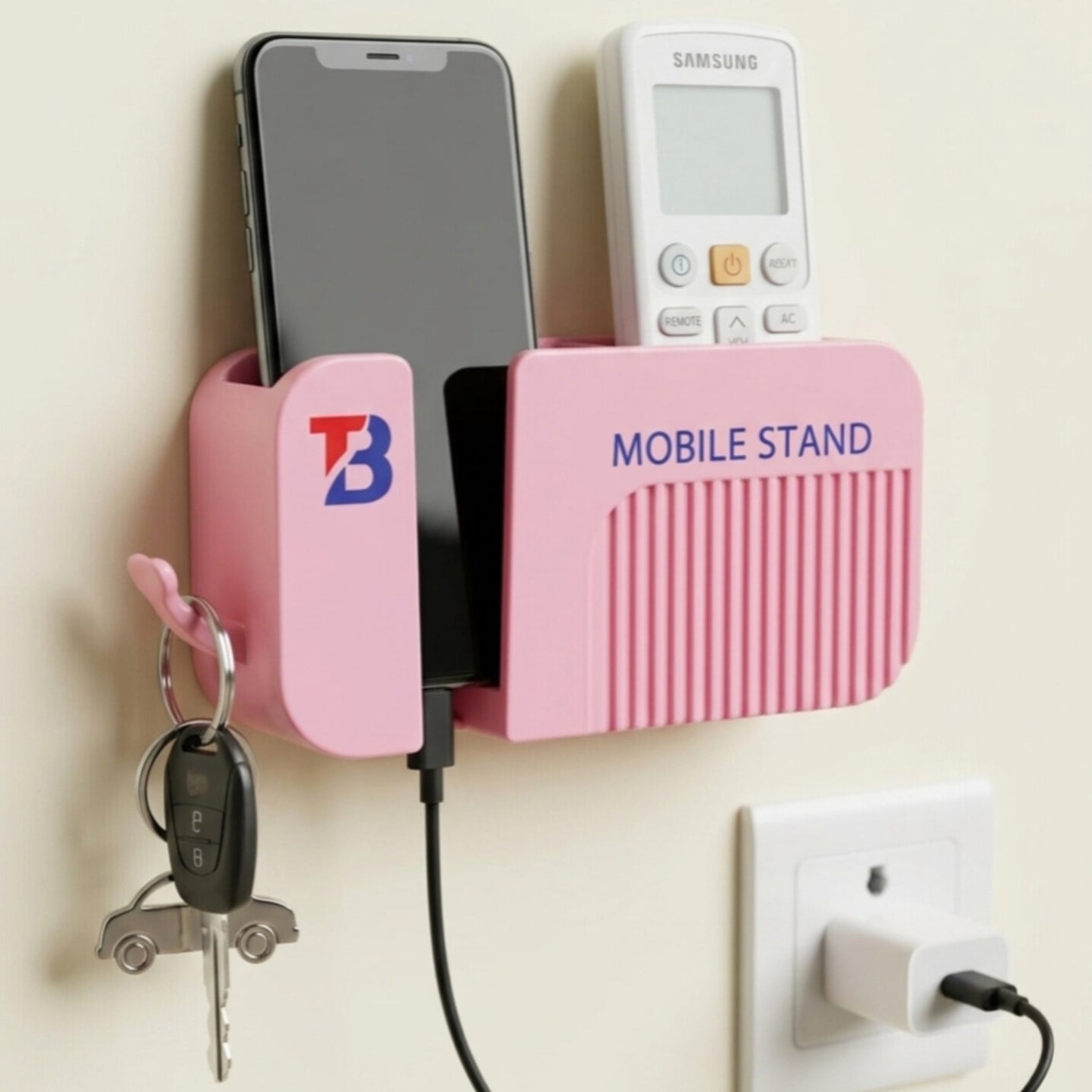 Mobile Holder with Remote & Key Holder - Wall Organizer