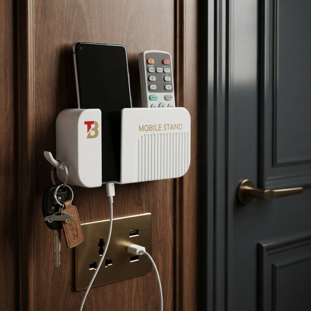 Mobile Holder with Remote & Key Holder - Wall Organizer