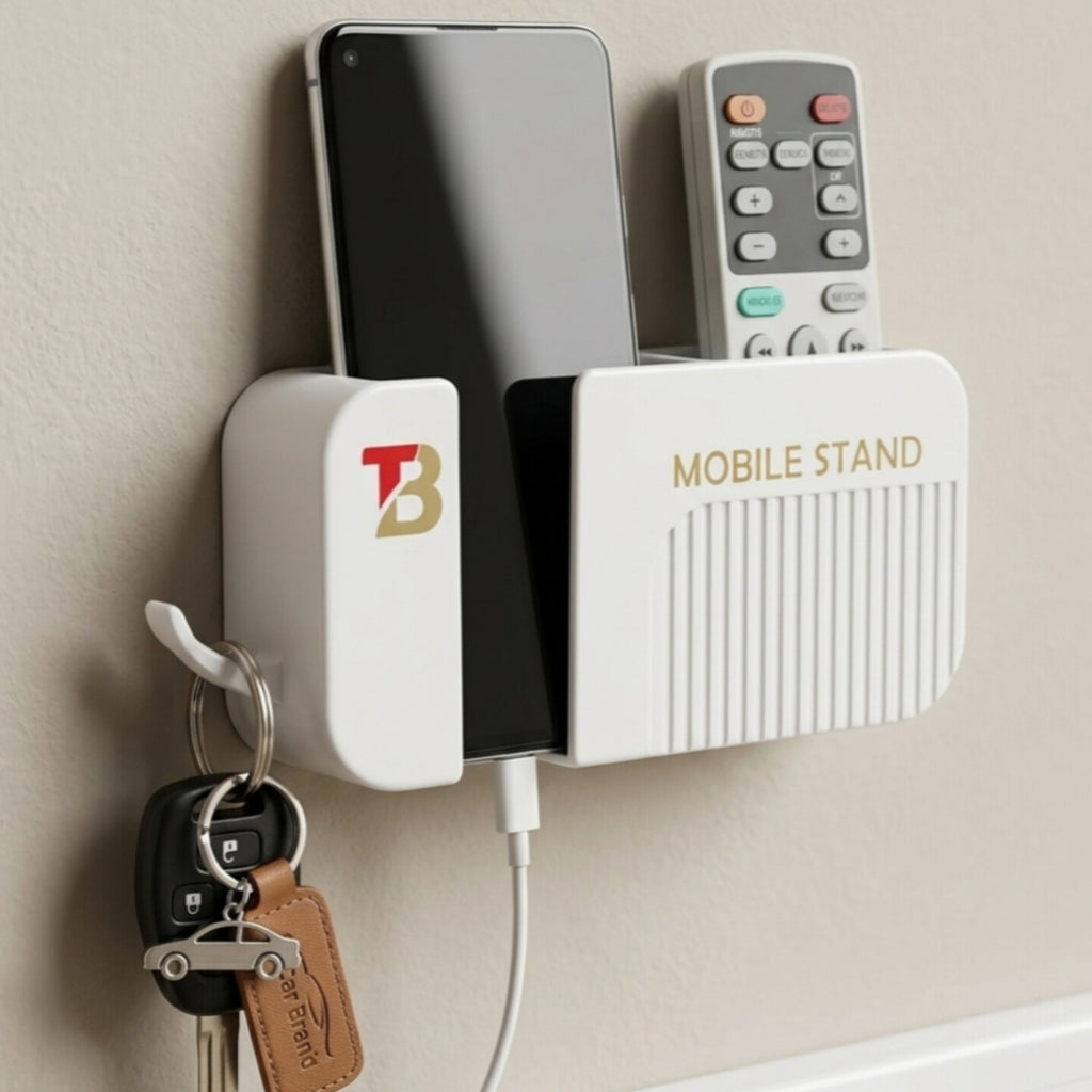 Mobile Holder with Remote & Key Holder - Wall Organizer