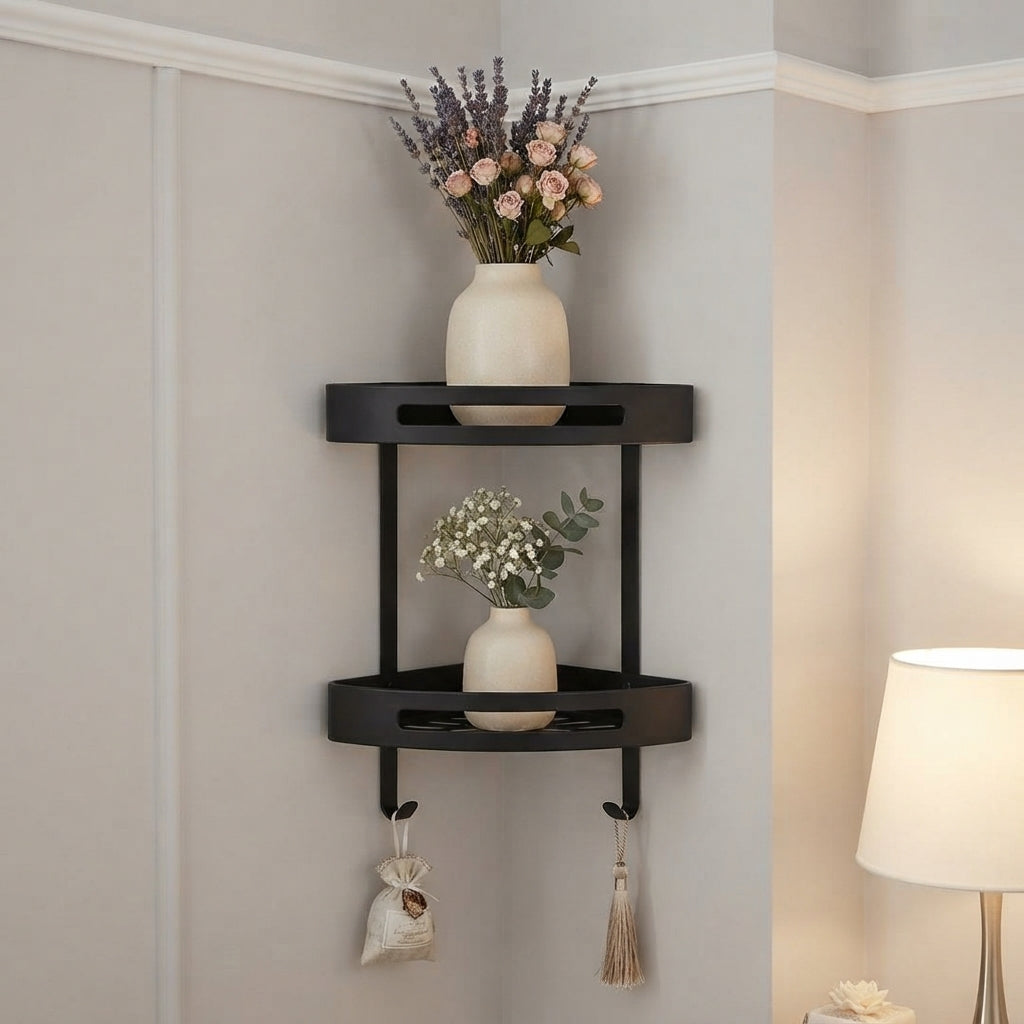 Stainless Steel 2-Tier Corner Shelf | Bathroom Kitchen Organizer Rack