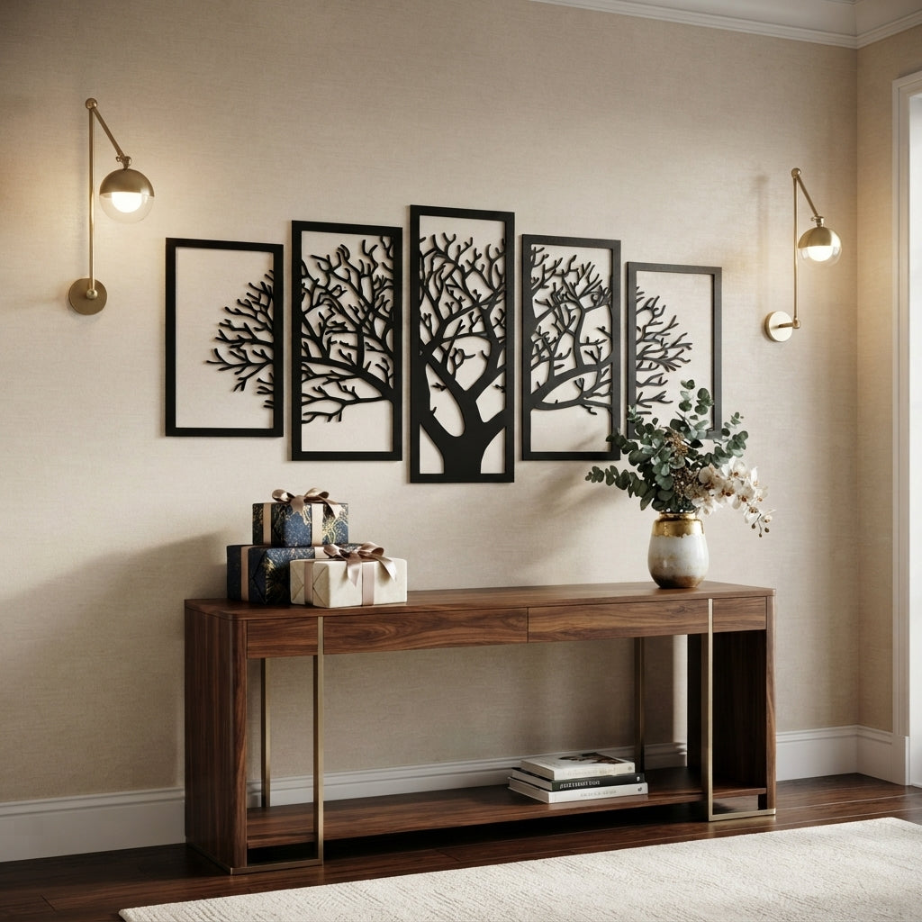 5-Piece Tree Design Wall Art | Modern 3D Wall Décor