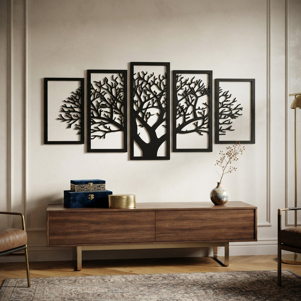 5-Piece Tree Design Wall Art | Modern 3D Wall Décor