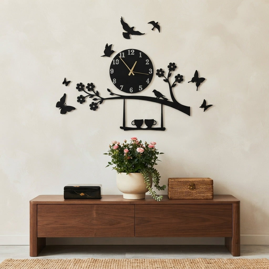 Birds & Tree Branch Wall Clock | Elegant Nature-Inspired Wall Art Clock