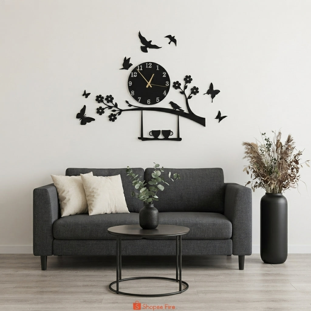 Birds & Tree Branch Wall Clock | Elegant Nature-Inspired Wall Art Clock